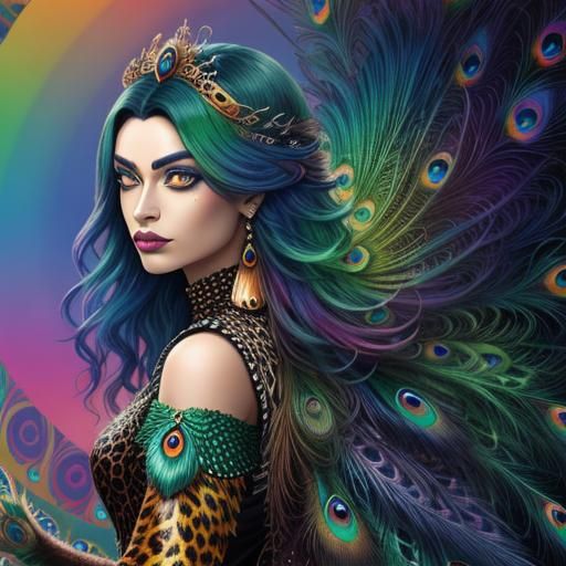 Woman with Dragon Scales and Peacock Hair