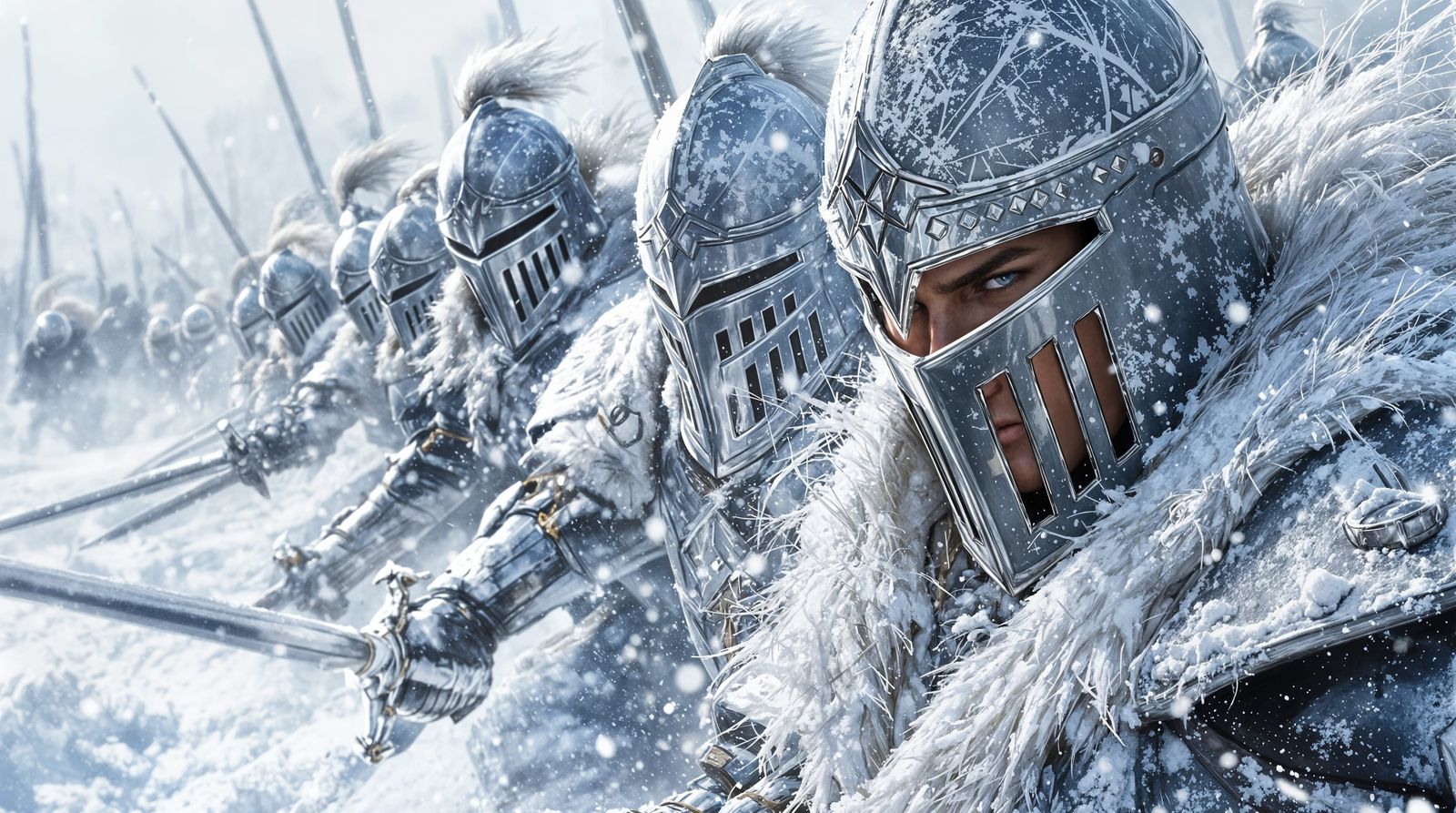 Charging Knights in Frosty Armor