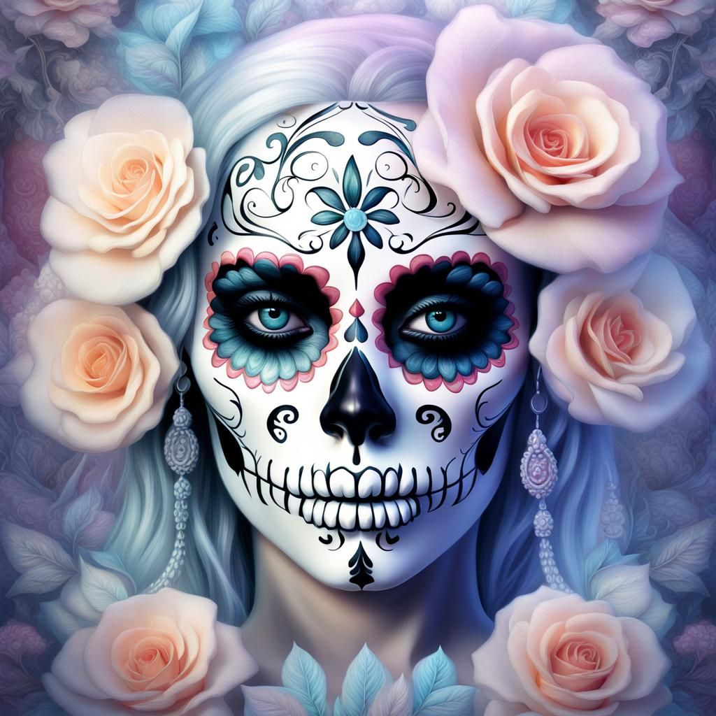 Ethereal Sugar Skull in Dreamlike Digital Painting