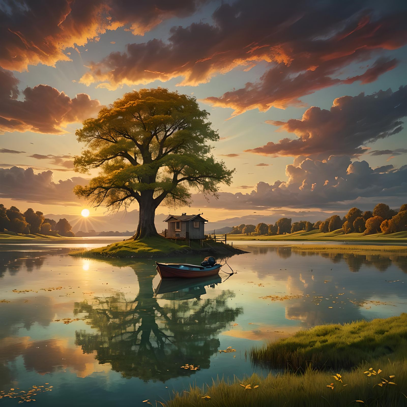 Lonely Tree Sunset: Fantasy Concept Art in 8K
