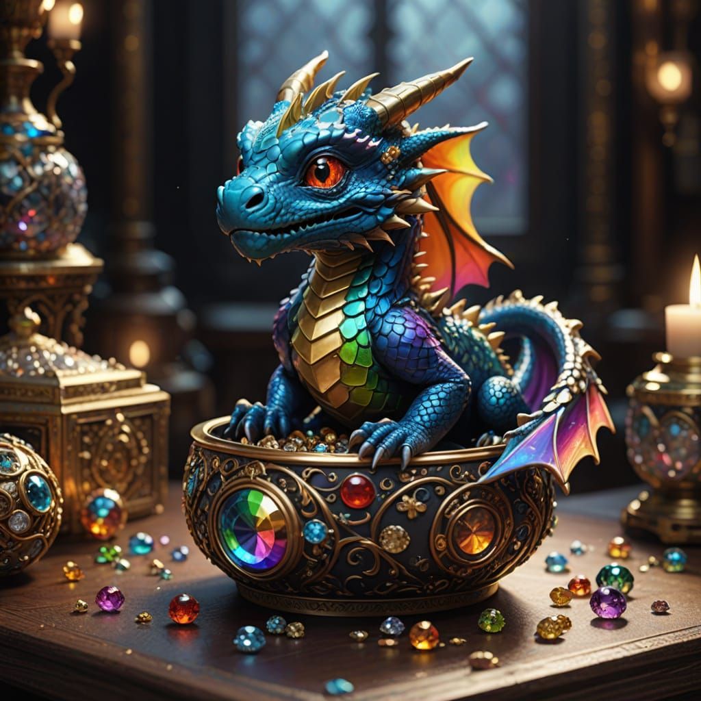 Miniature Dragon Hatchling in Jewel Box: Anime Style