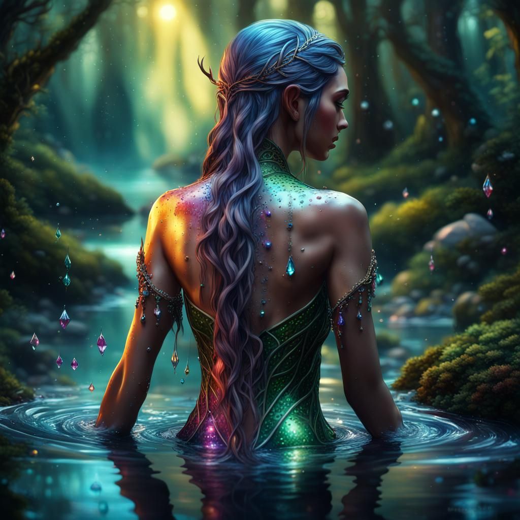 Liquid Jewel Elf in Dark Fantasy Forest