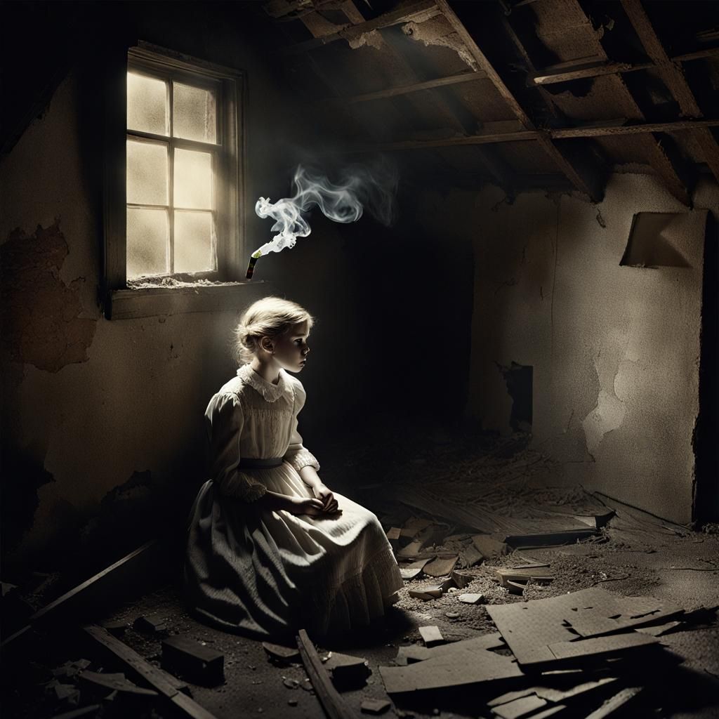 Haunting Ghost Smokes in Abandoned Attic Photograph