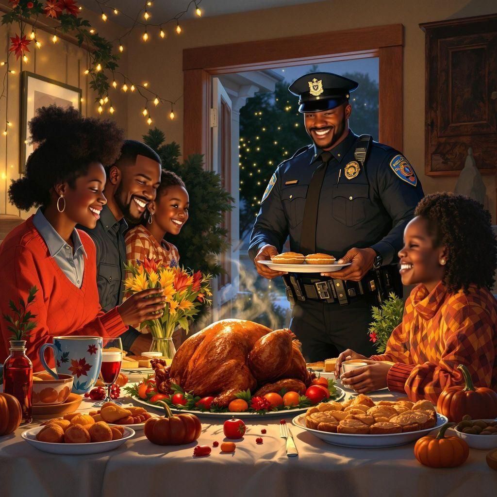 Harmonious Thanksgiving Scene with Family and Police