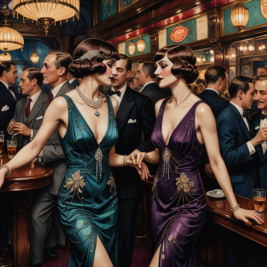 1920s Speakeasy Scene in Art Nouveau Style