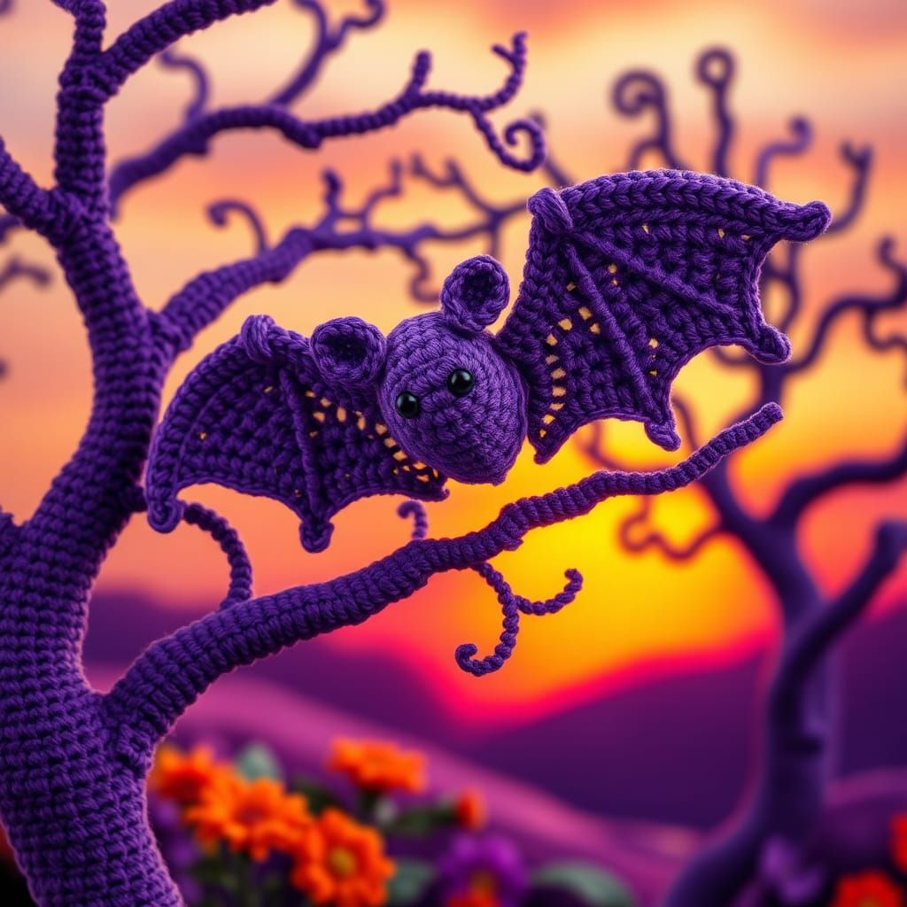 Purple Crochet Bat in Crochet Sunset