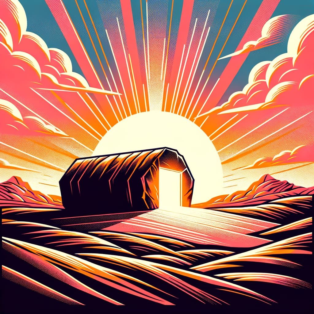 Empty Tomb at Sunrise: Graphic Style Illustration