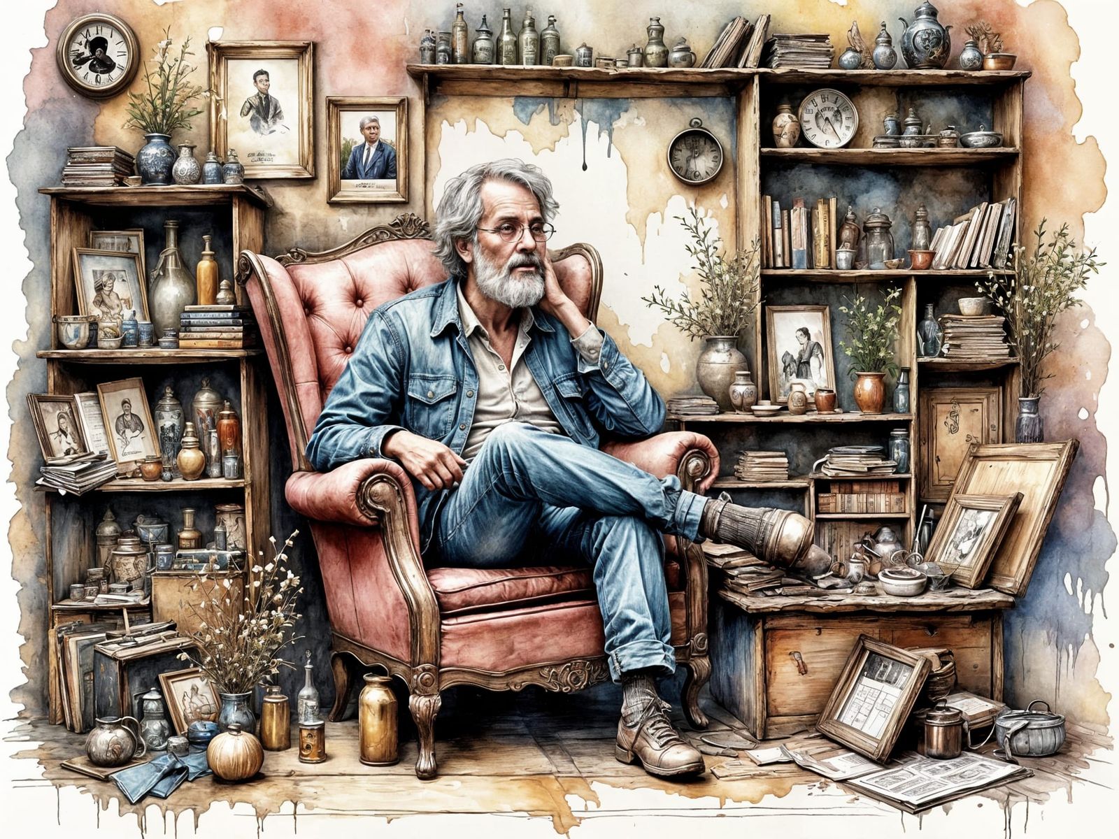 Whimsical Portrait of a Life Well-Lived in Humorous Ink Draw...