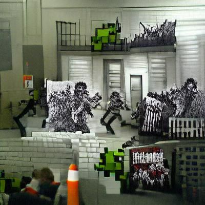 Monochrome Pixel Art: Zombies Breach Barricade