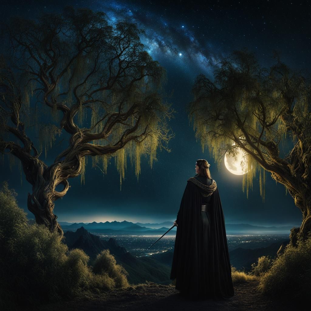 Morgan Le Fey with Saturn in Night Sky