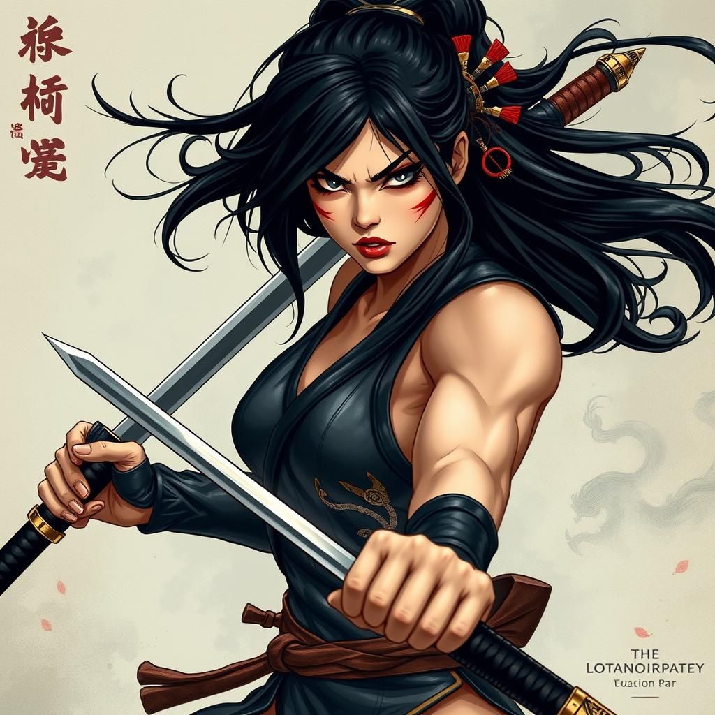 Fierce Ceramic Woman Warrior with Hatori Swords