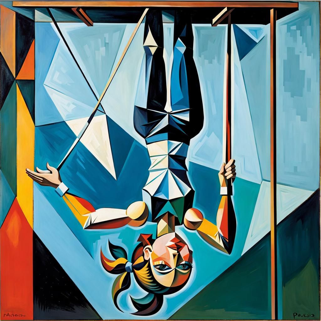 Cubist Acrobat on Trapeze in Analytical Style
