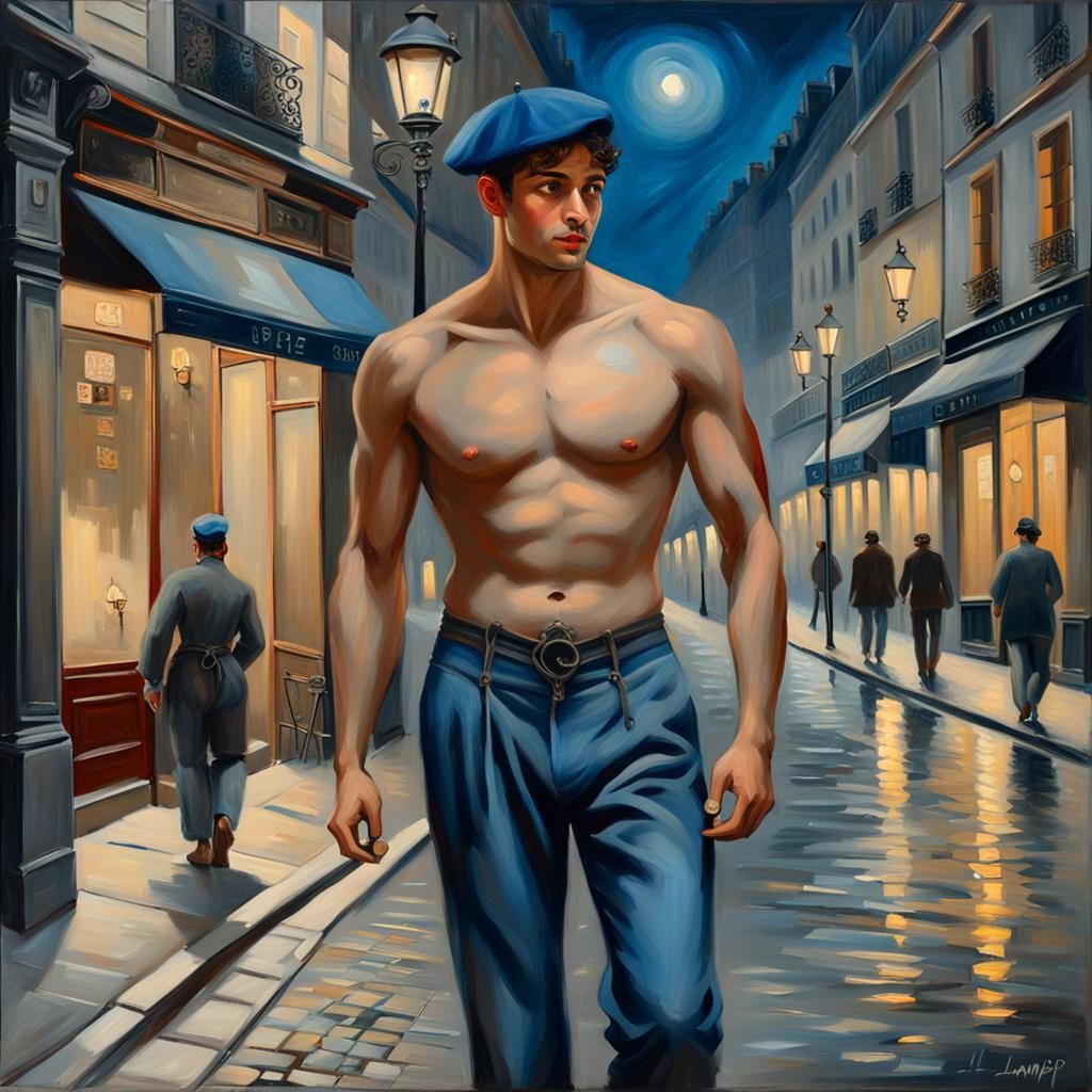 Handsome Man Walks Paris Streets at Night
