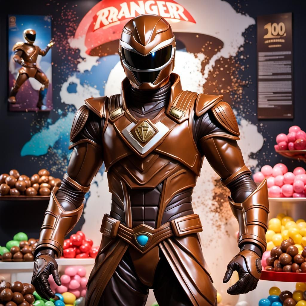 Chocolate Power Ranger Sculpture in Candy Store