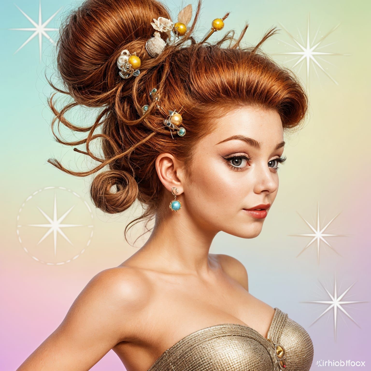 1950s Pin-Up Girl with Bird's Nest in Retro-Futuristic Style