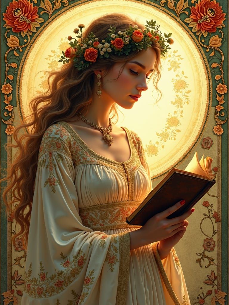Woman with Book in Art Nouveau Style