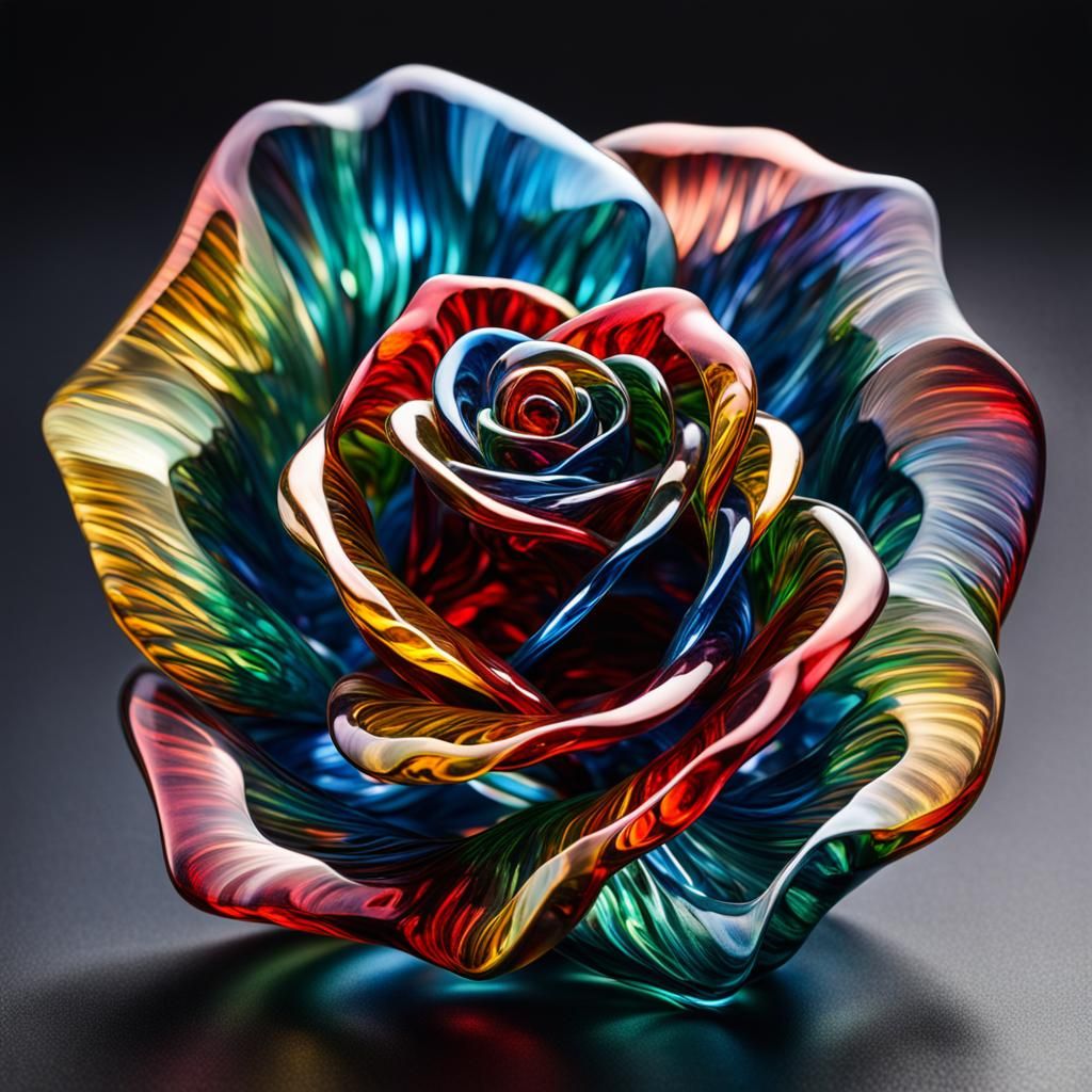 Colored Glass Rose Sculpture