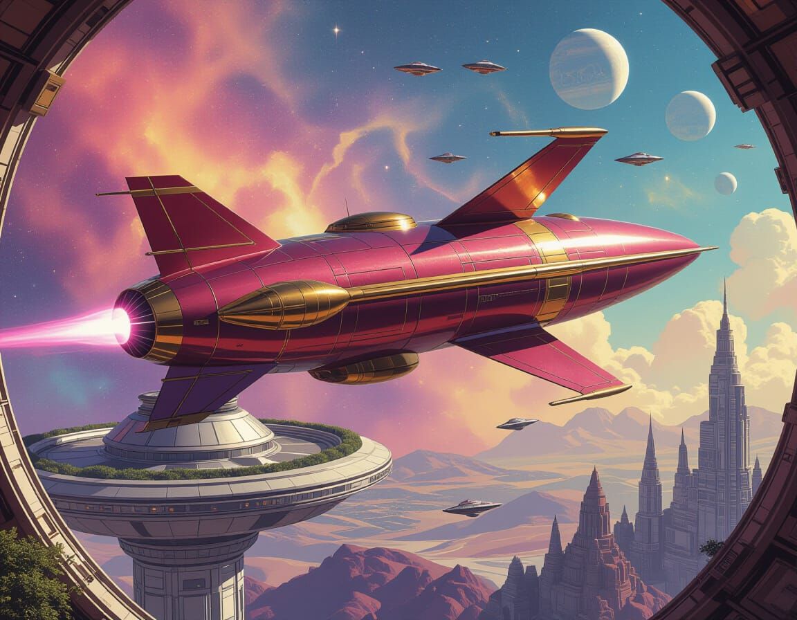 Wine-Hued Spacecraft Soars Past Space Station