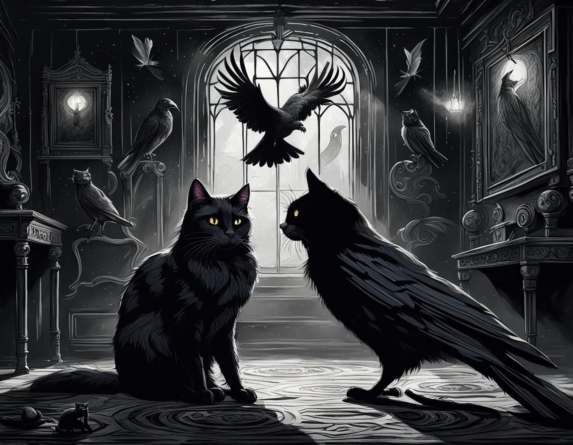 Mystical Raven and Cat Concept Art