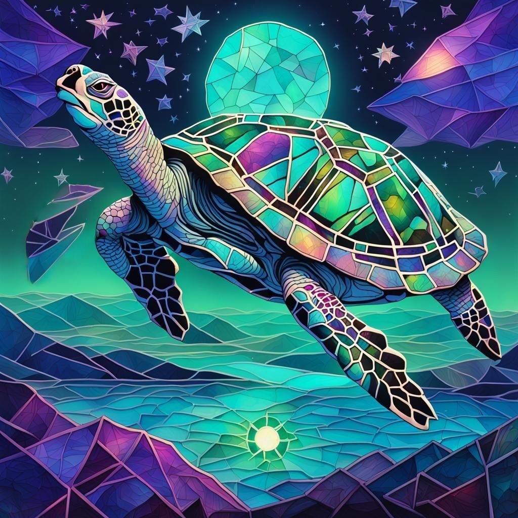 Geometric Turtle in Synthwave Neon Retro Style