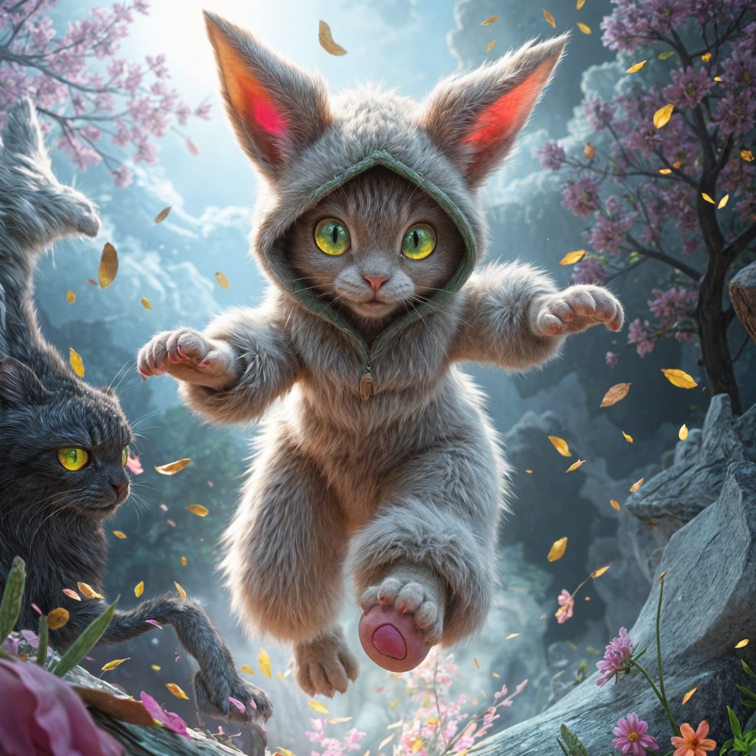 Ethereal Easter Bunny in Resplendent Rose-Window Realm