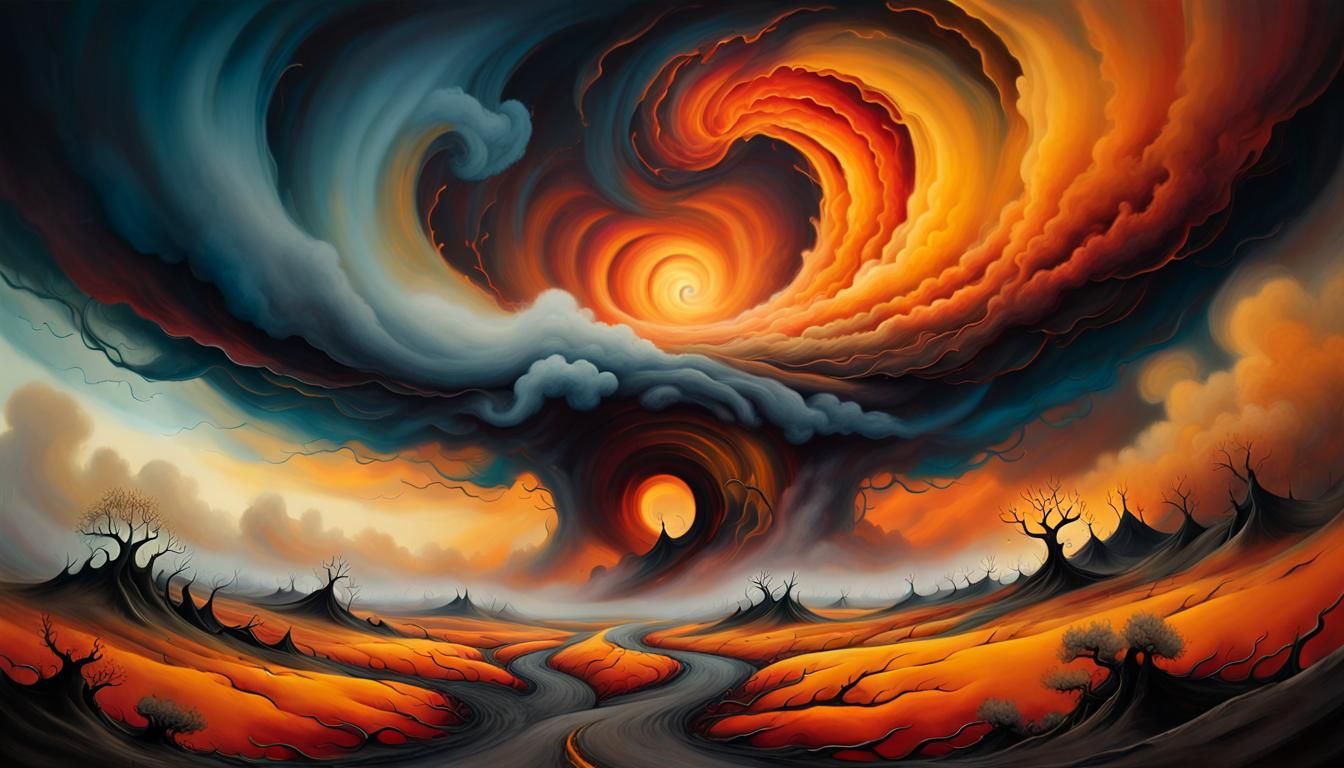 Fiery Vortex in Mystical Realm: Surreal Landscape Art