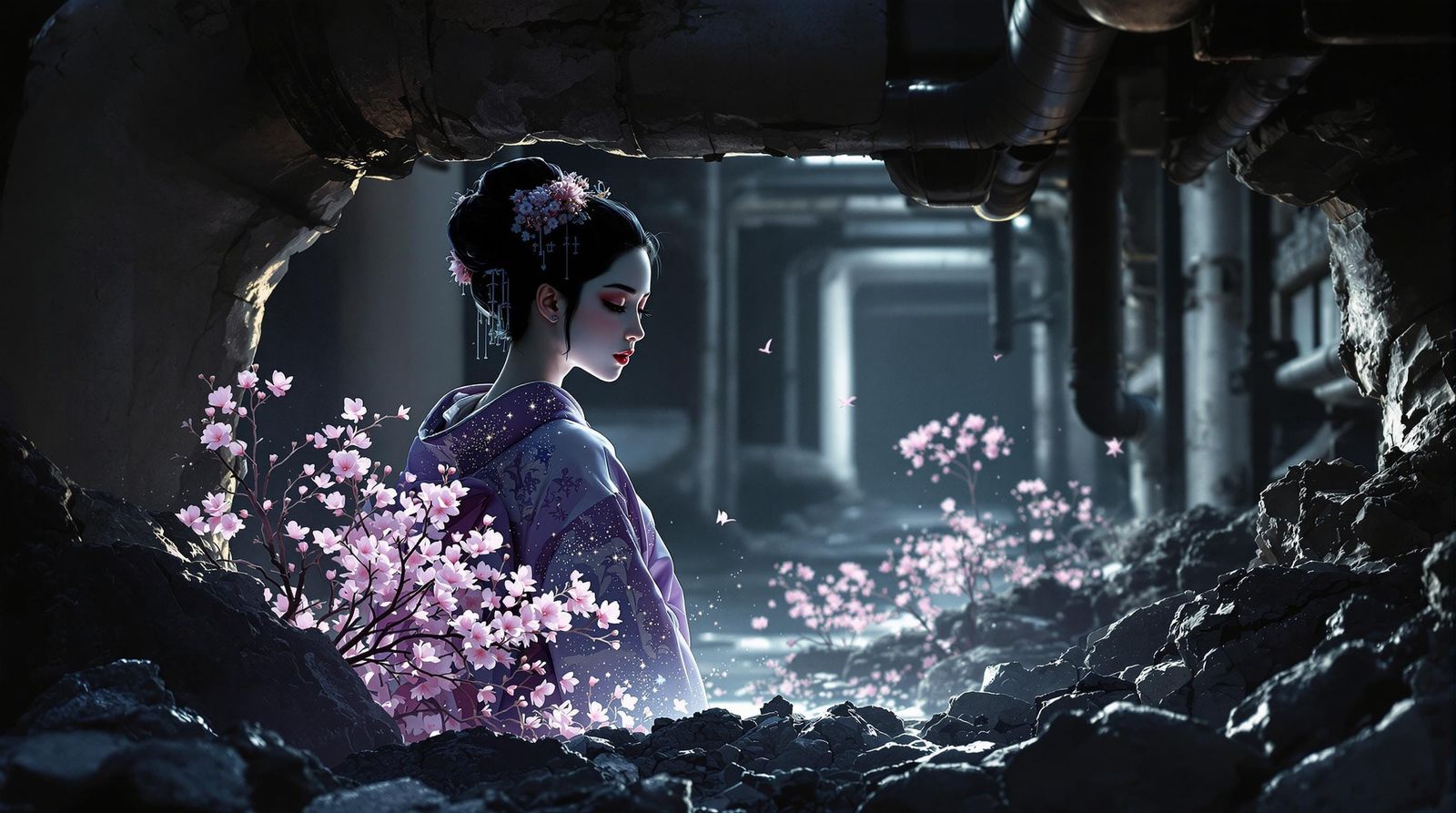 Ethereal Oasis in Industrial Decay