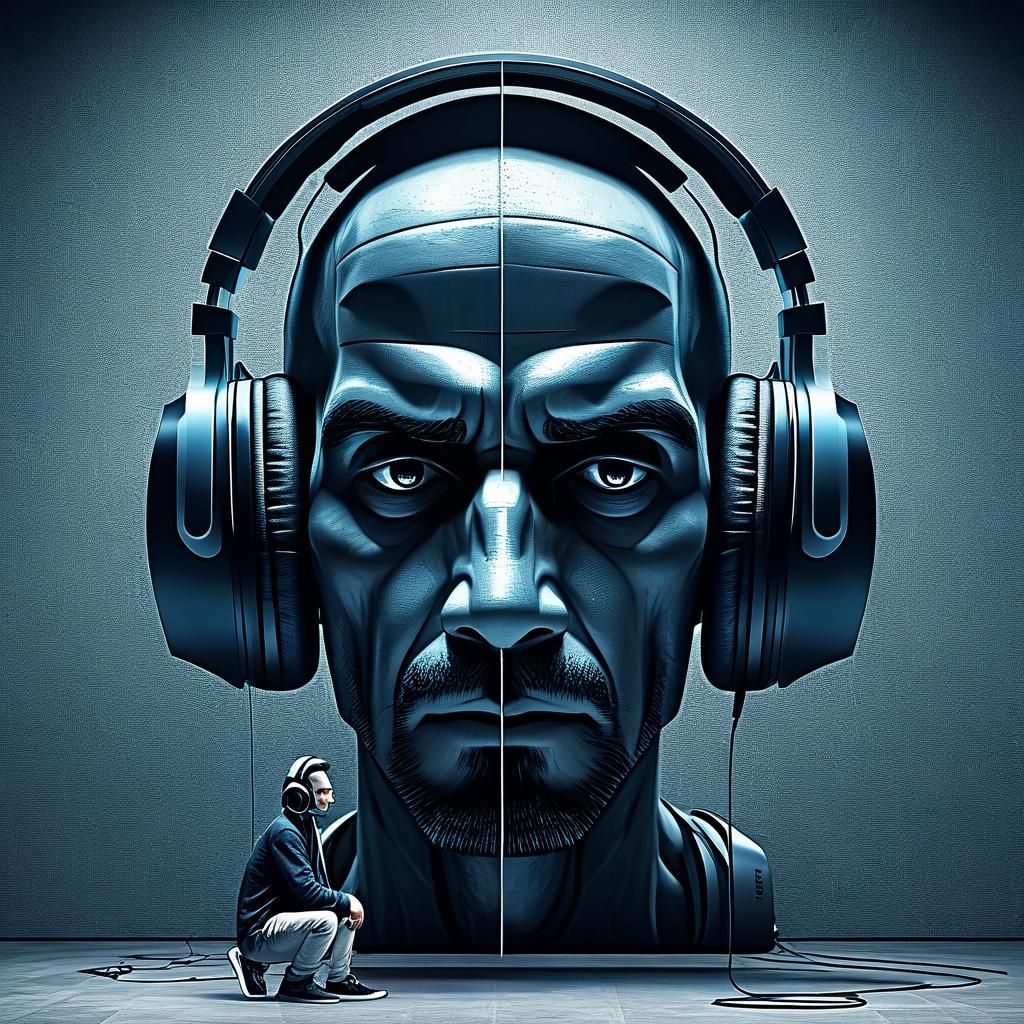 Human Exploring Colossal Headphones