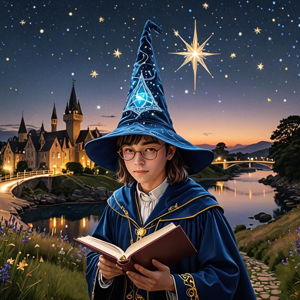 Young Wizard Walks to Magic School on Ocean Path