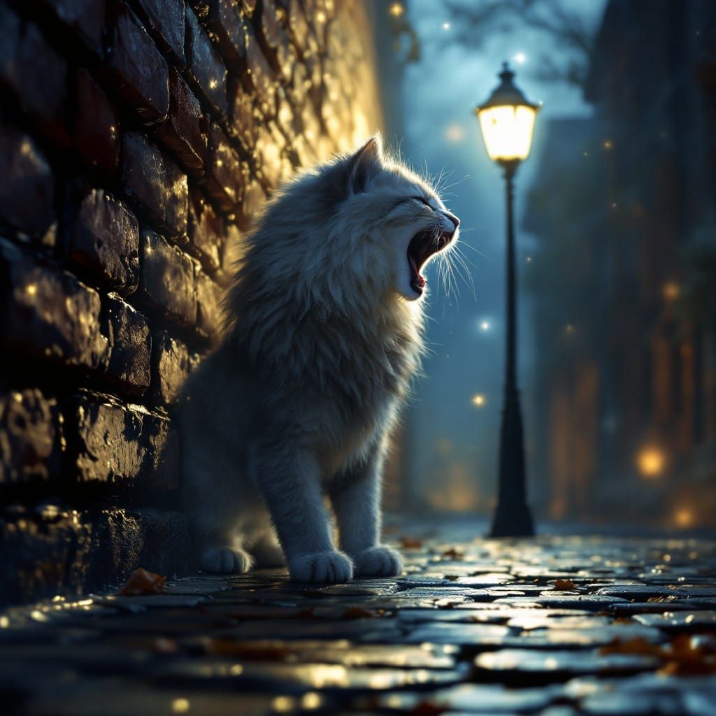 Tiny Kitten Unleashes Majestic Roar in Fantastical Scene