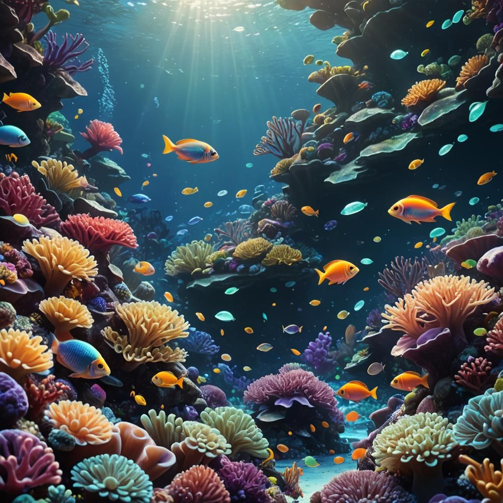 Colorful Fish in Coral Reef Fantasy Art