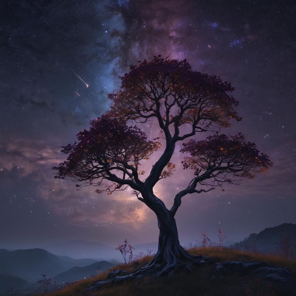 Starry Night Tree: Fantasy Concept Art