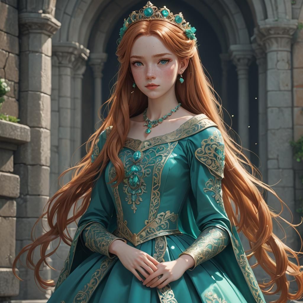 Irish Princess with Turquoise Gown: Anime Art