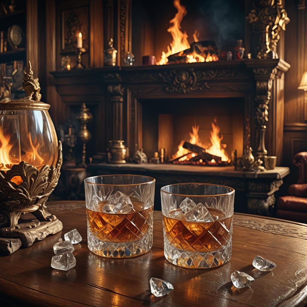 Scotch on the Rocks by Firelight: Fantasy Concept Art