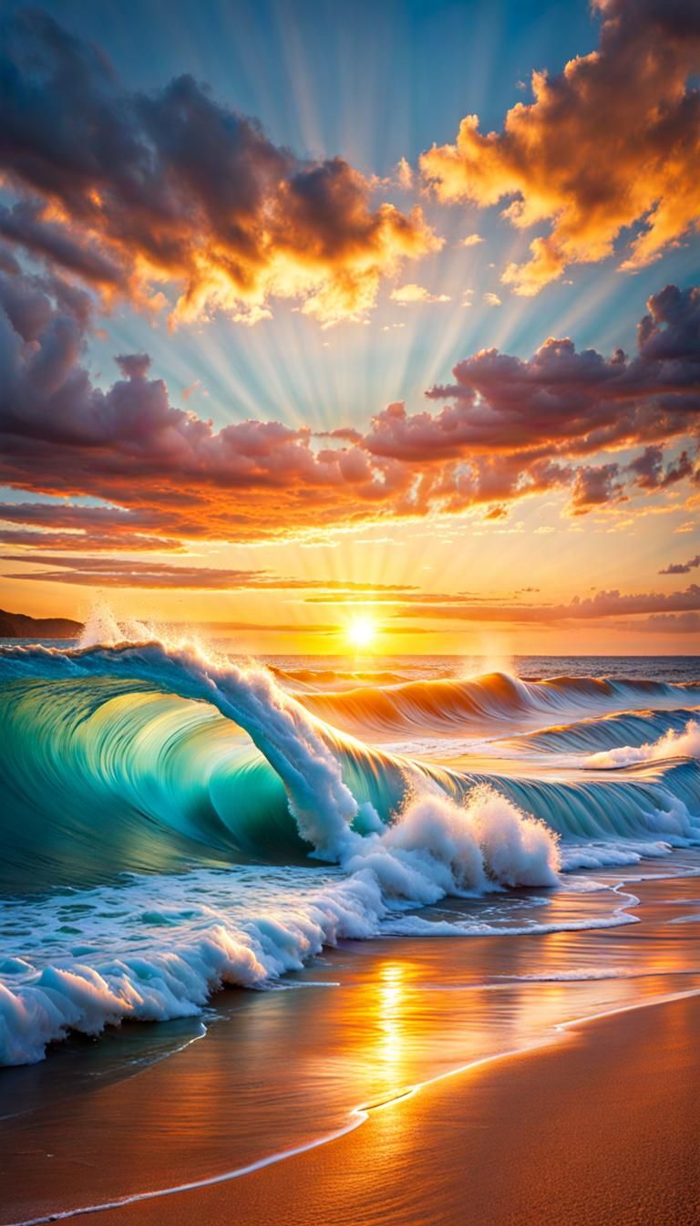 Sunset Ocean Waves: A Digital Masterpiece