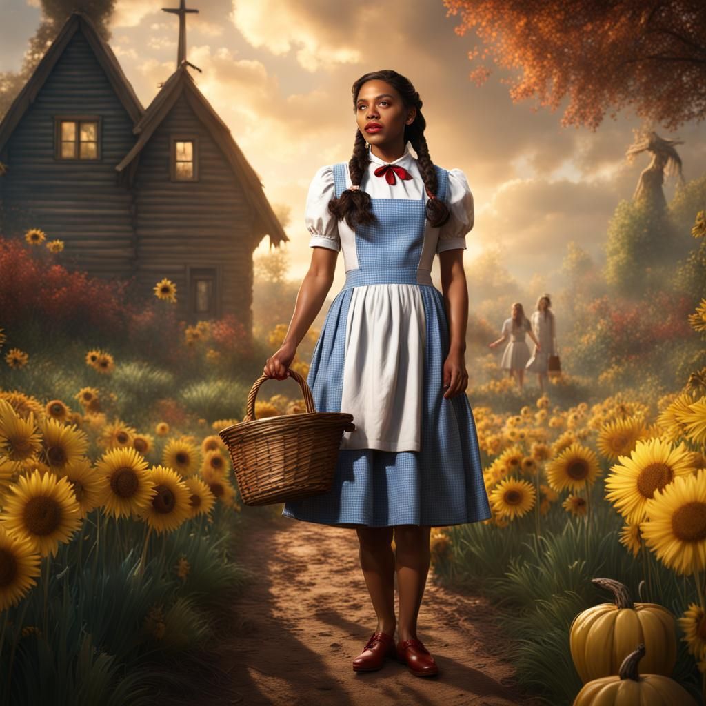 Hyperrealistic Amerindian Woman as Dorothy Gale