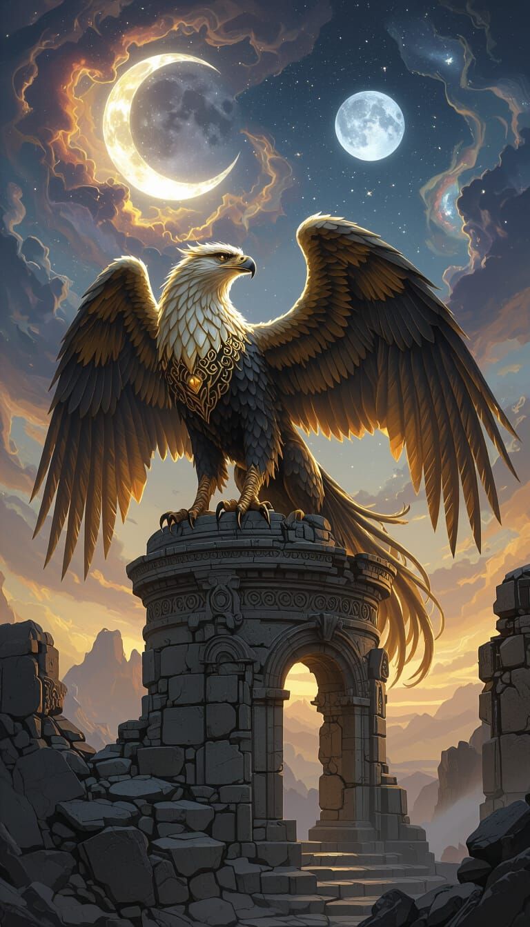 Griffin on Ancient Observatory in Epic Fantasy Style