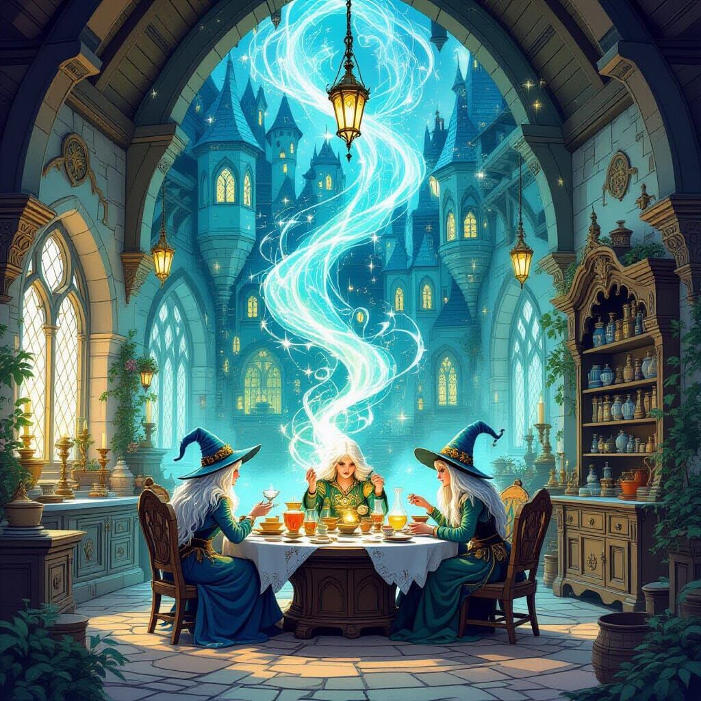 Fantastical Creatures Crafting Magic in Ethereal Castle