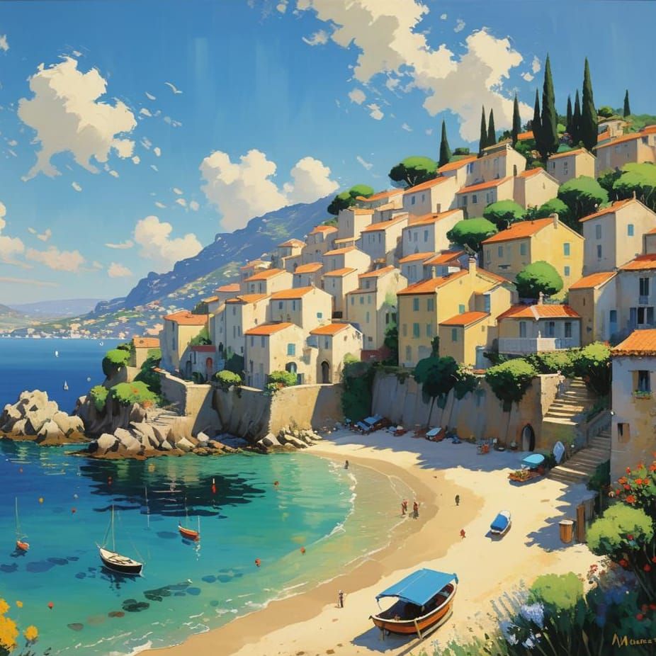 Mediterranean Village: Impressionist Oil Painting