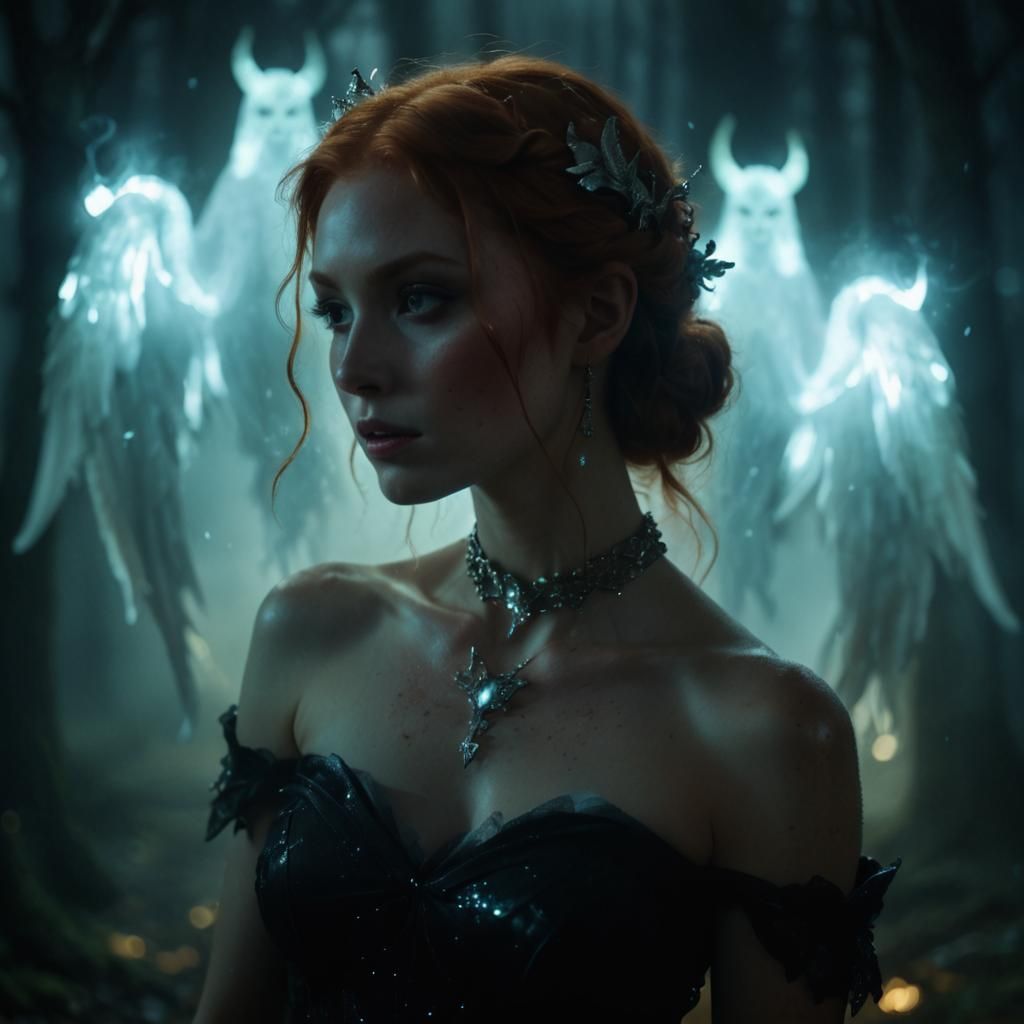 Fantasy Woman Uses Dark Magic With Ghosts