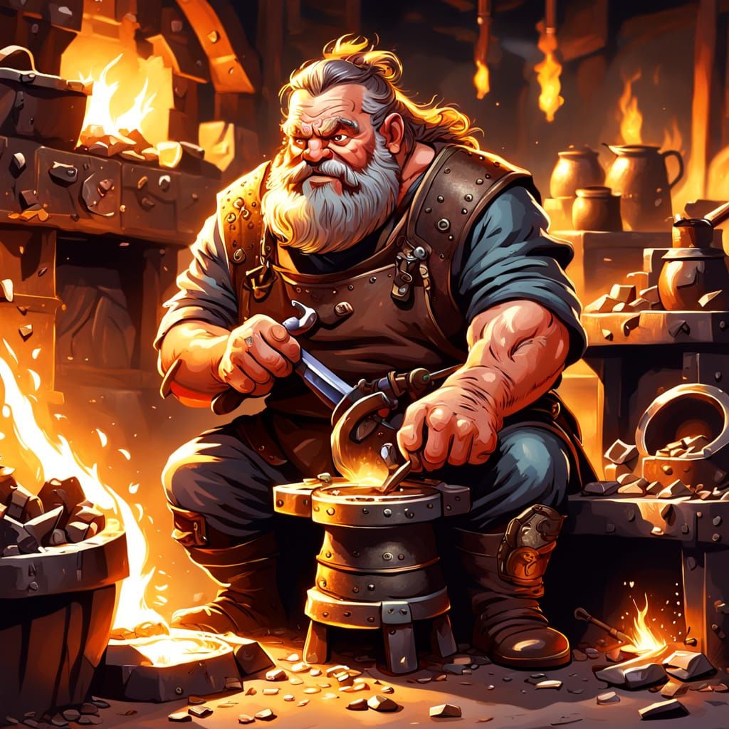 Dwarf Blacksmith Masterpiece in Golden Light