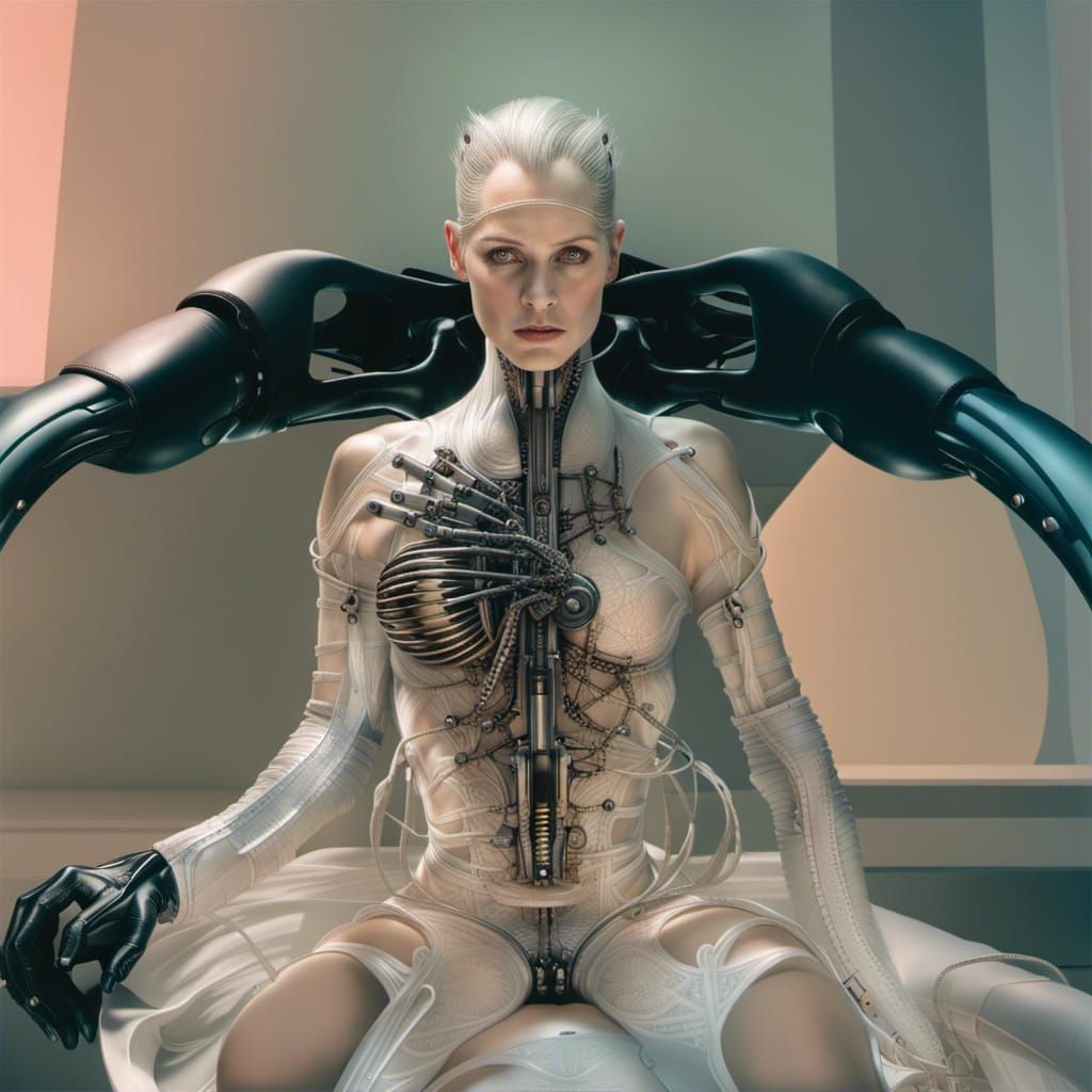 Intricate Biomechanical Borg Queen in Dark Art Style