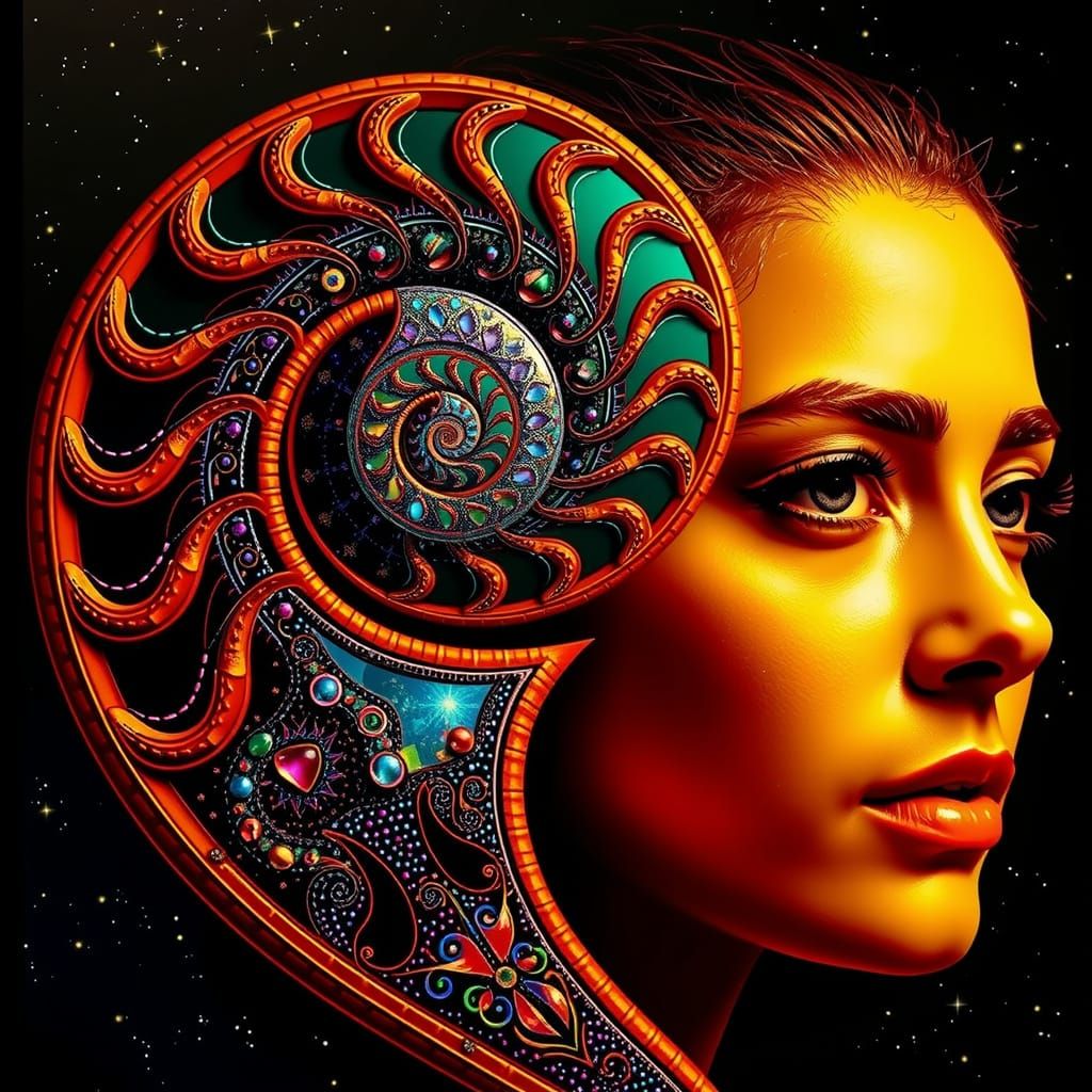 Surreal Woman Portrait with Geometric Patterns in Hyperreali...