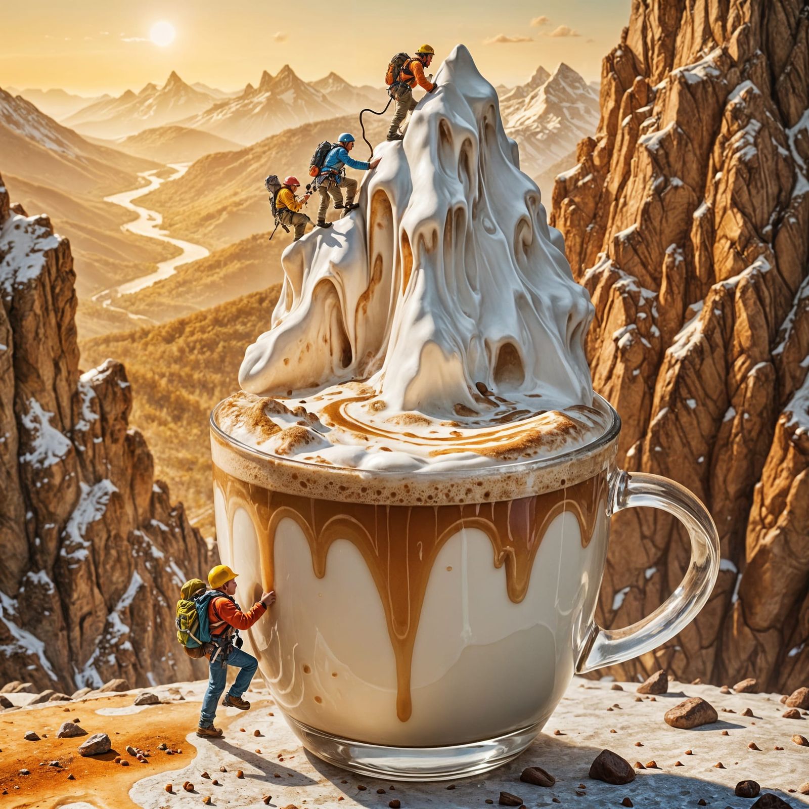 Miniature Climbers Ascend a Coffee Mountain