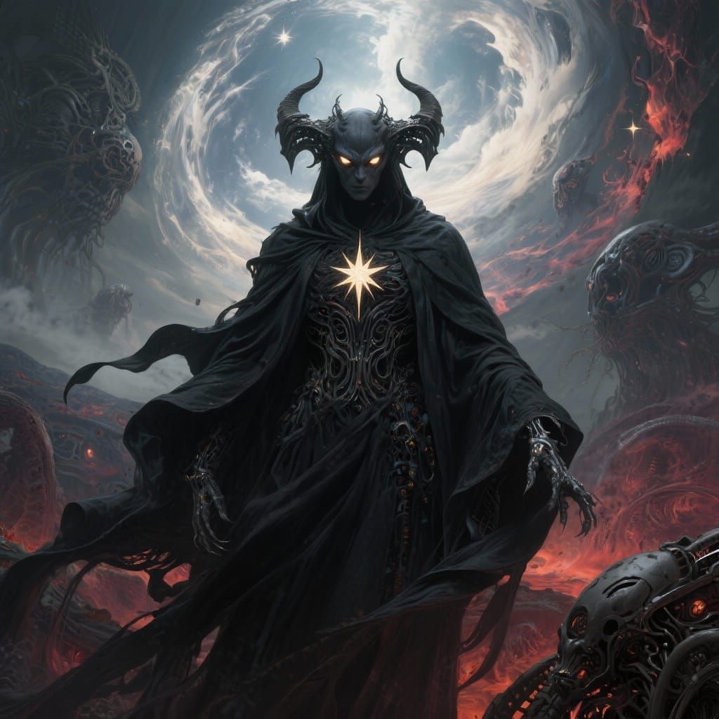 Mystical Daemon Wielding Energy Between Heaven and Hell