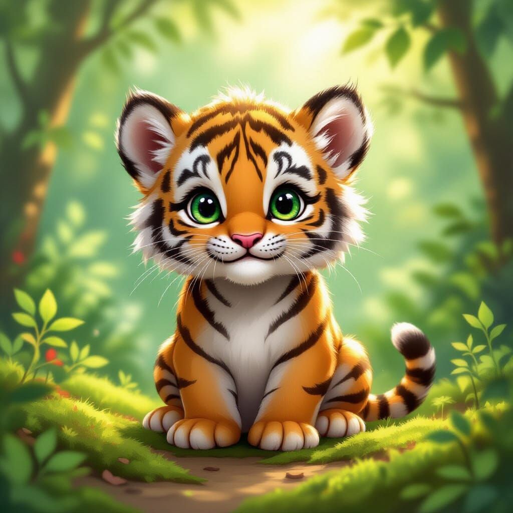 Adorable Meowing Tiger Cub in Enchanting Forest