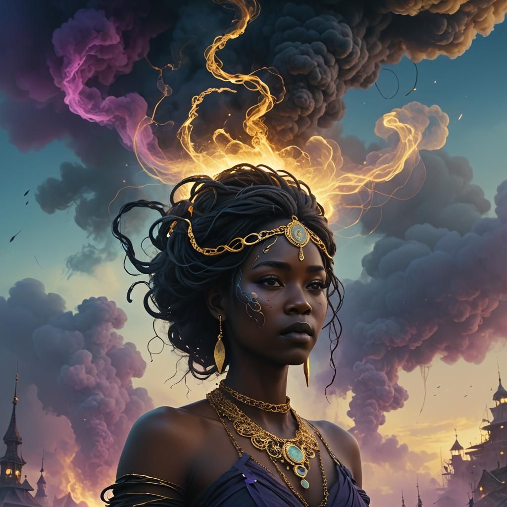 Ethereal Smoke Genie with Golden Accents