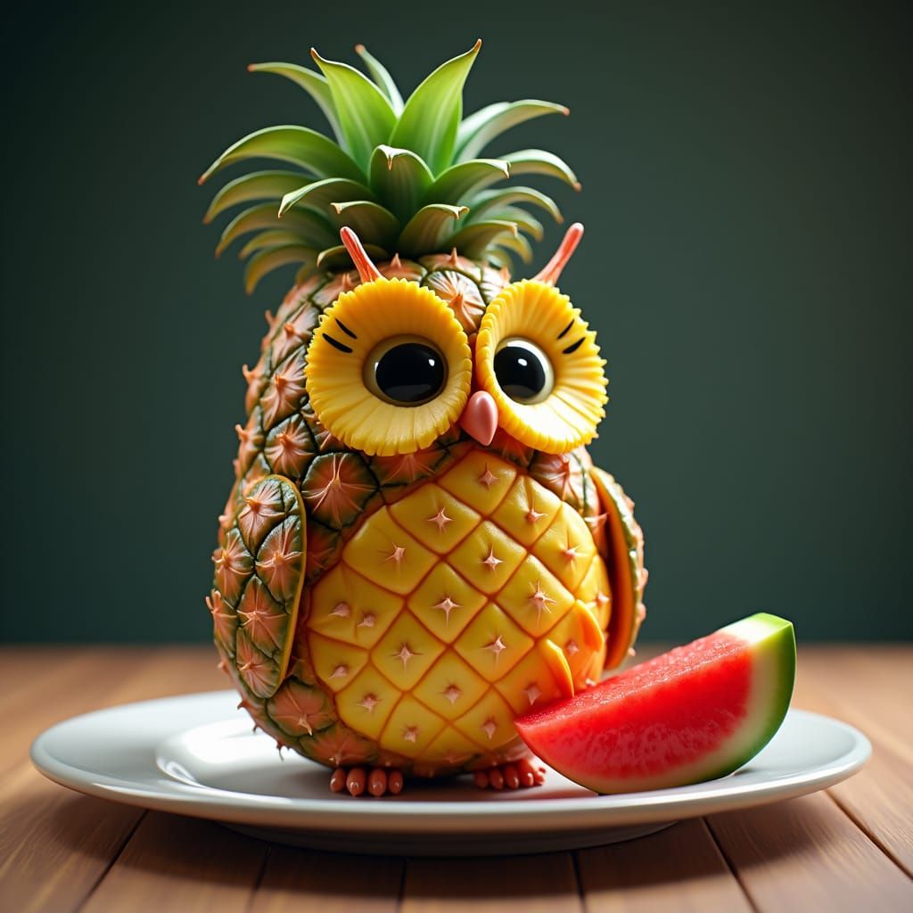 Pineapple Owl Still Life: Fantastical Food Art