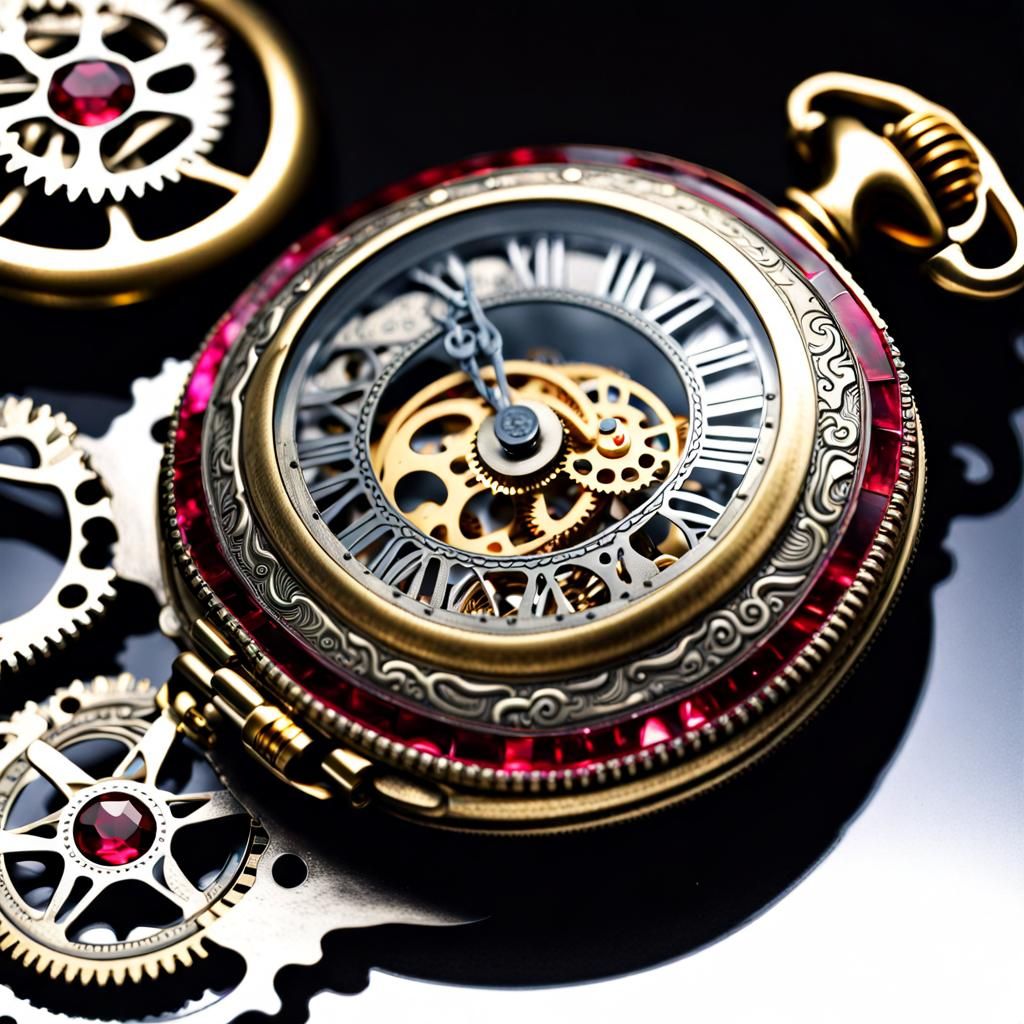 Antique Pocket Watch with Ruby Inlays