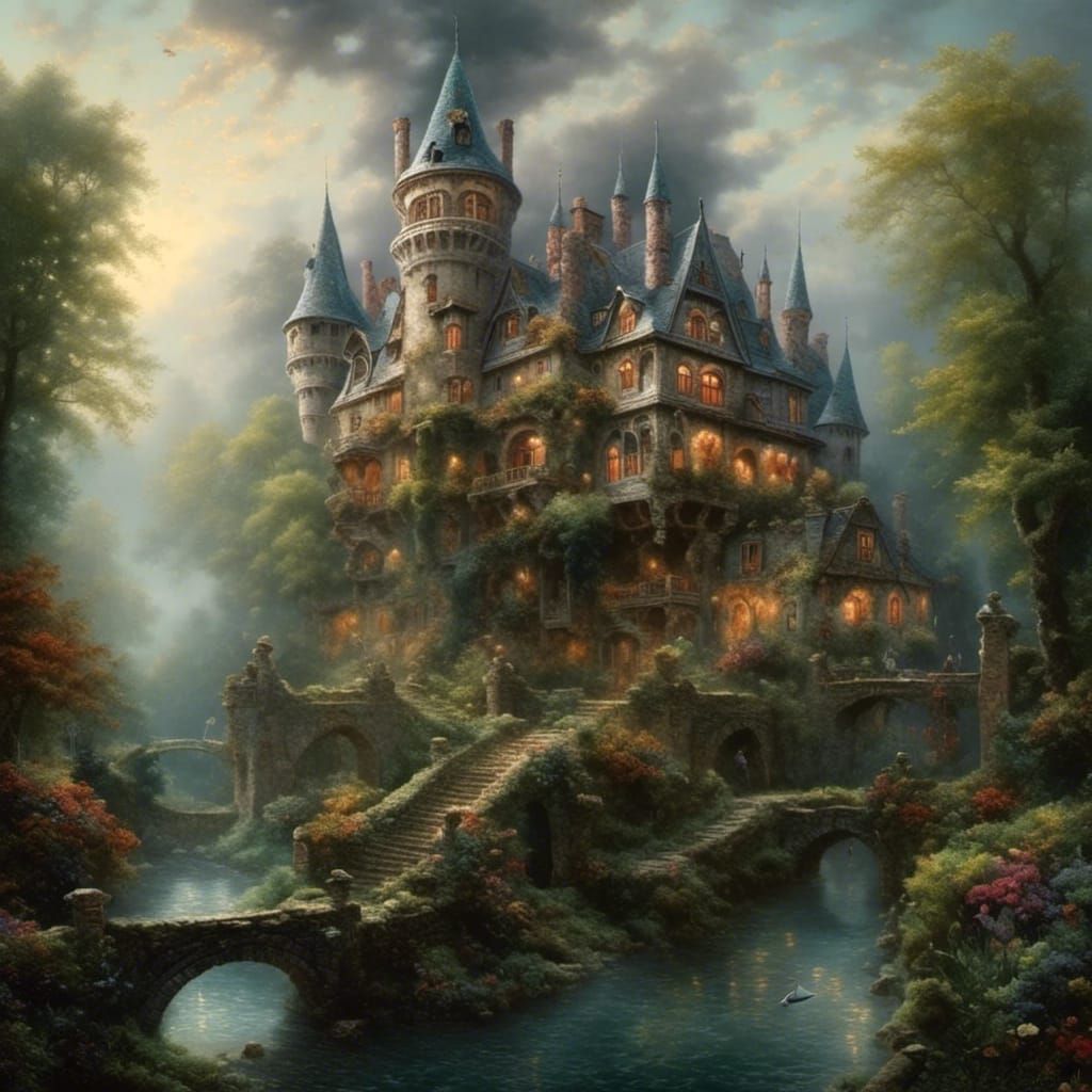 Cartoon Ghost in Castle: Dark Fantasy Realism